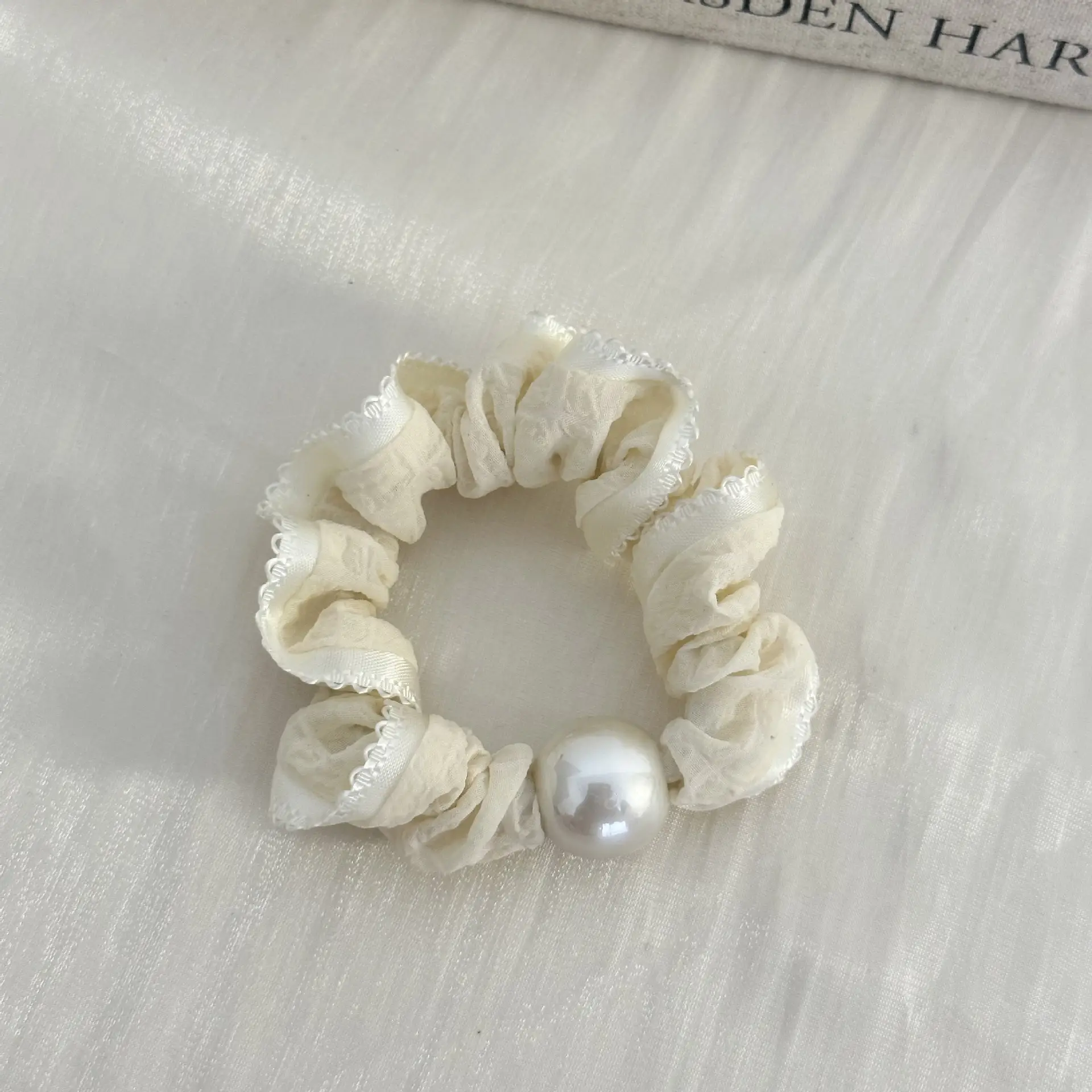 Pearl Hair Ring French Style Black White - Image 4
