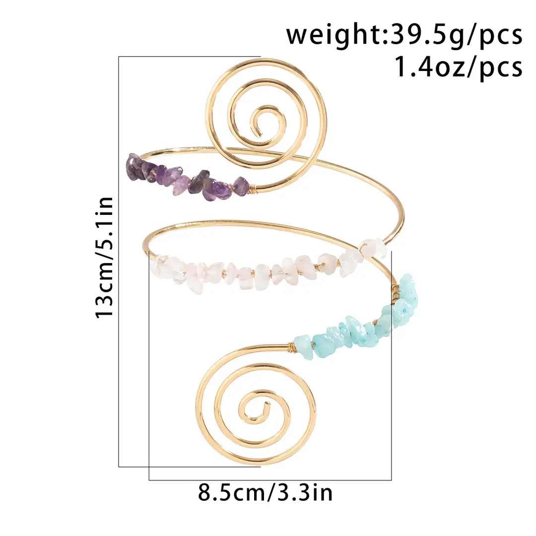 European, American and African Tribal Style Gravel Arm Chain Arm Ring Beaded Spiral Line Bracelet Jewelry Vintage Open Bracelet — feature 2