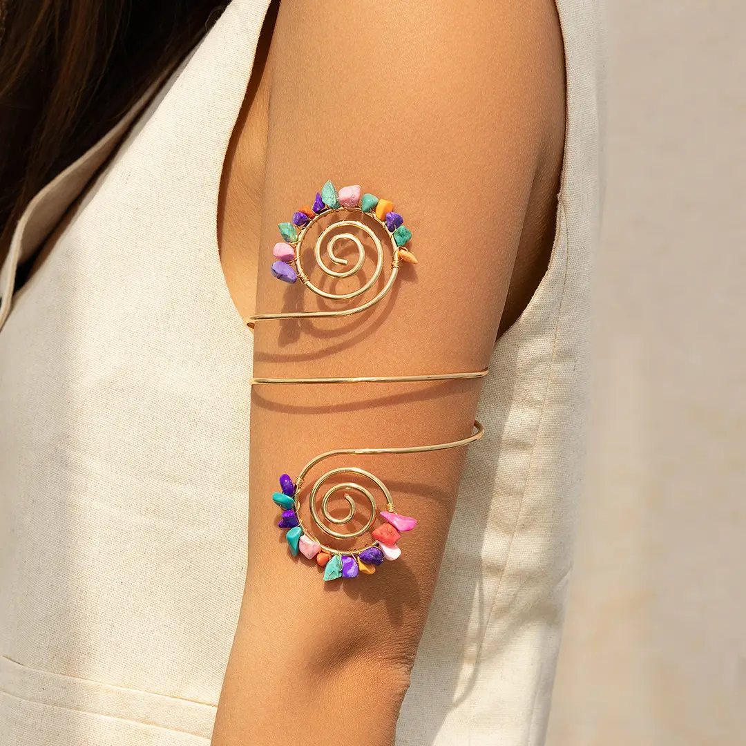 European, American and African Tribal Style Gravel Arm Chain Arm Ring Beaded Spiral Line Bracelet Jewelry Vintage Open Bracelet — feature 46