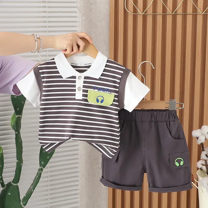 Boys Striped T-Shirt Shorts 2024 Set - Image 5
