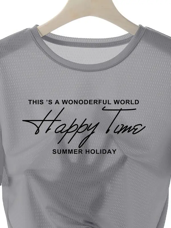 2026 Ice Silk Printed T-Shirt Men Summer Wear