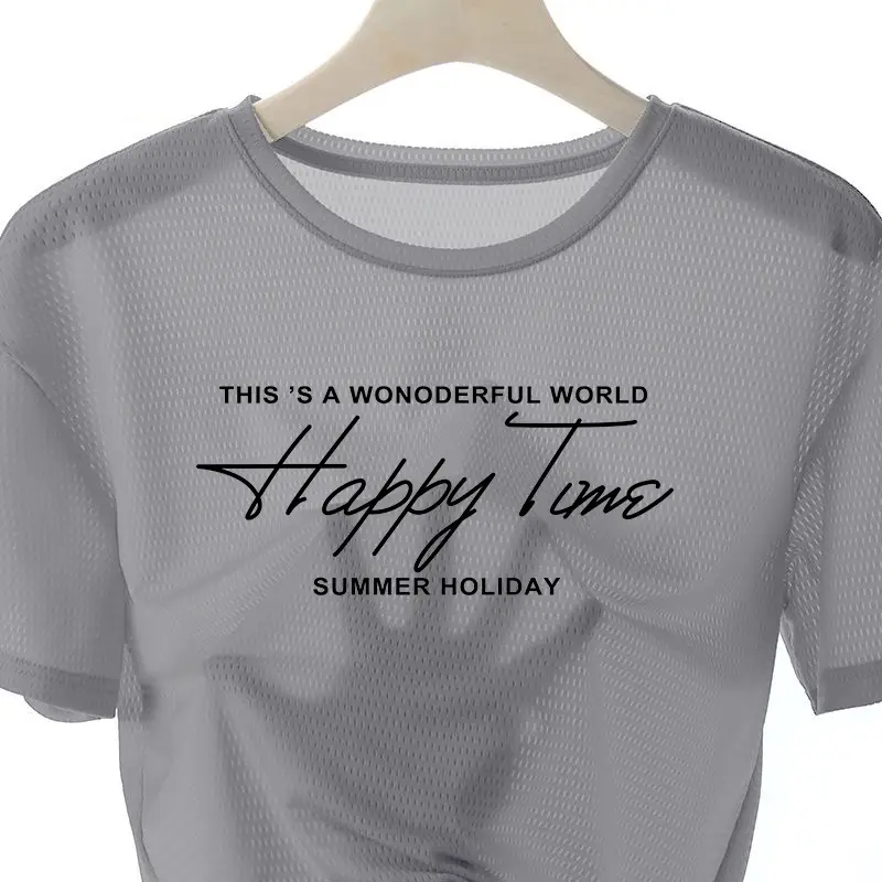 2026 Ice Silk Printed T-Shirt Men Summer Wear