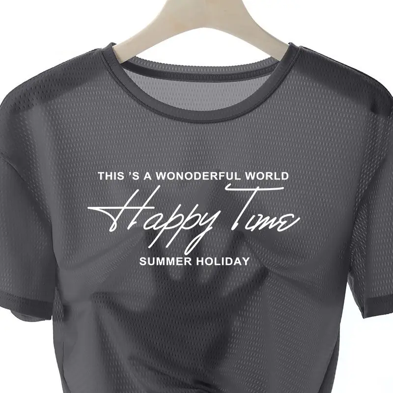 2026 Ice Silk Printed T-Shirt Men Summer Wear
