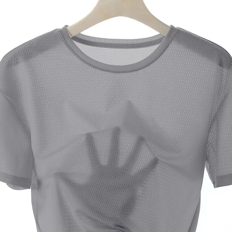 2026 Ice Silk Printed T-Shirt Men Summer Wear