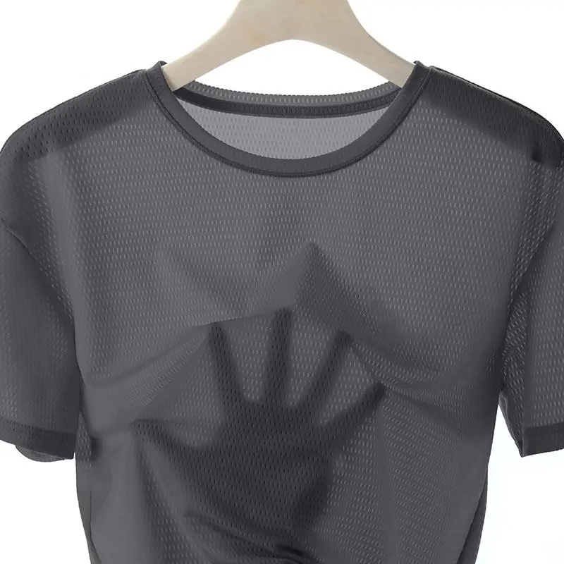 2026 Ice Silk Printed T-Shirt Men Summer Wear