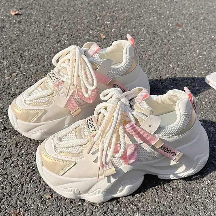 Torre Shoes Women's 2024 New Explosions Summer Thick-soled Mesh Shoes Ins Trendy Korean All-match Niche White Shoes - Image 3