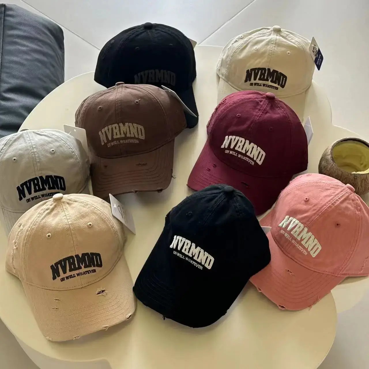 Women's Black Ripped Baseball Cap Wide Brim - Image 10