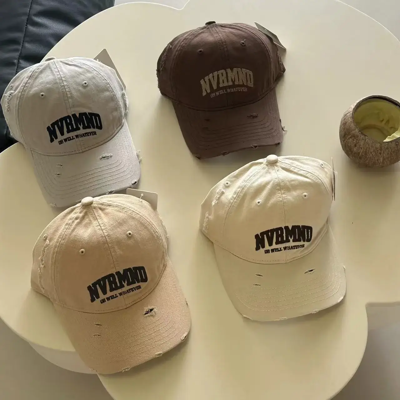 Women's Black Ripped Baseball Cap Wide Brim - Image 11