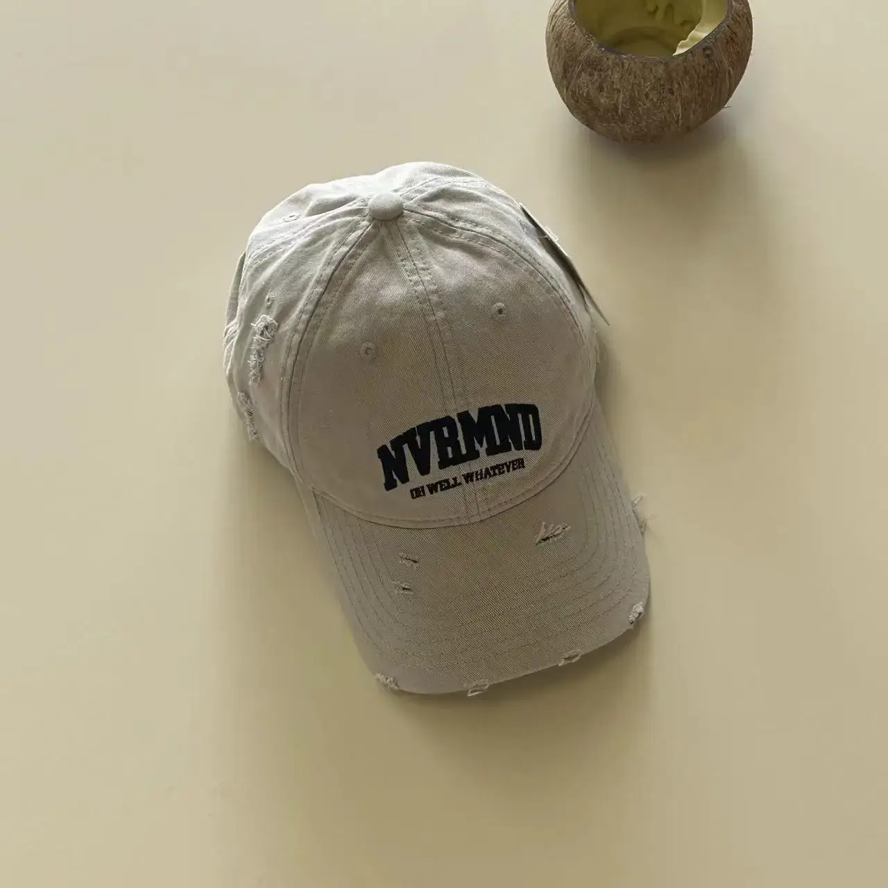 Women's Black Ripped Baseball Cap Wide Brim - Image 2