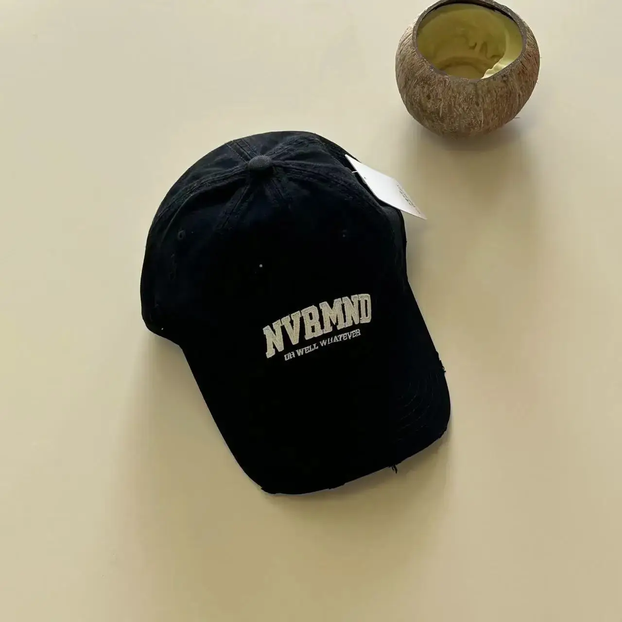 Women's Black Ripped Baseball Cap Wide Brim - Image 3