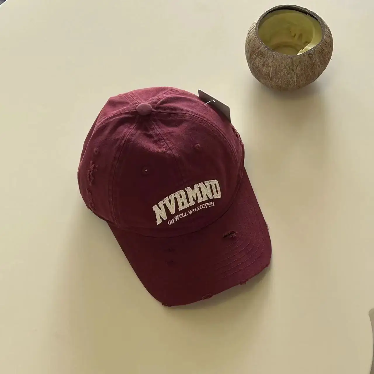 Women's Black Ripped Baseball Cap Wide Brim - Image 4