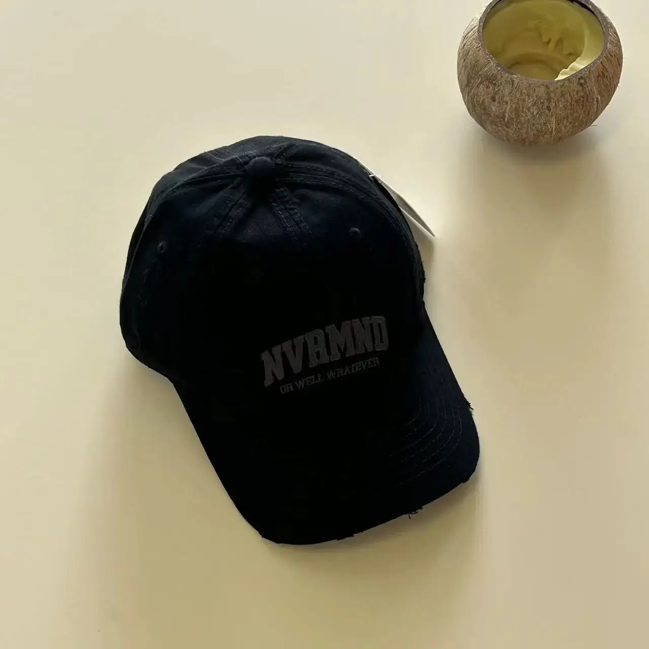 Women's Black Ripped Baseball Cap Wide Brim - Image 6