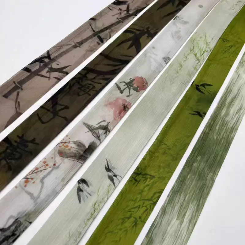 New Chinese Style Hanfu Hair Band Ink Bamboo Leaf Long Antique Hair Rope with Landscape Printing Silk Scarf Headwear Hair Accessories - Image 54