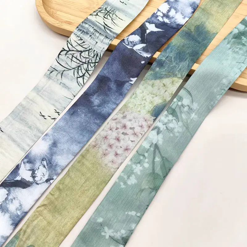 New Chinese Style Hanfu Hair Band Ink Bamboo Leaf Long Antique Hair Rope with Landscape Printing Silk Scarf Headwear Hair Accessories — feature 3