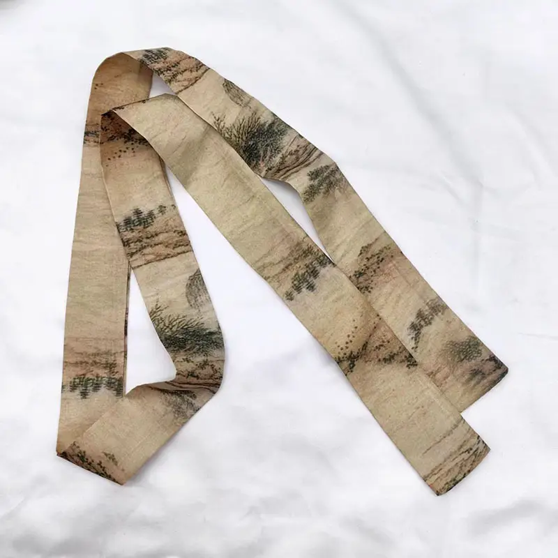 New Chinese Style Hanfu Hair Band Ink Bamboo Leaf Long Antique Hair Rope with Landscape Printing Silk Scarf Headwear Hair Accessories — feature 4