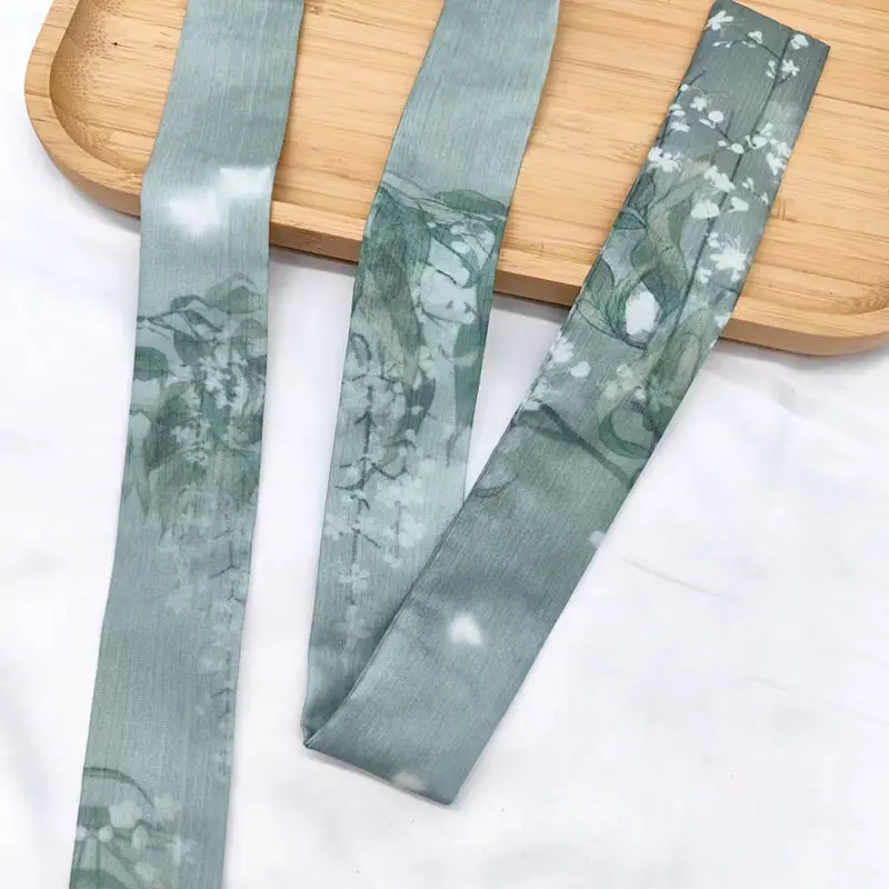 New Chinese Style Hanfu Hair Band Ink Bamboo Leaf Long Antique Hair Rope with Landscape Printing Silk Scarf Headwear Hair Accessories — feature 5