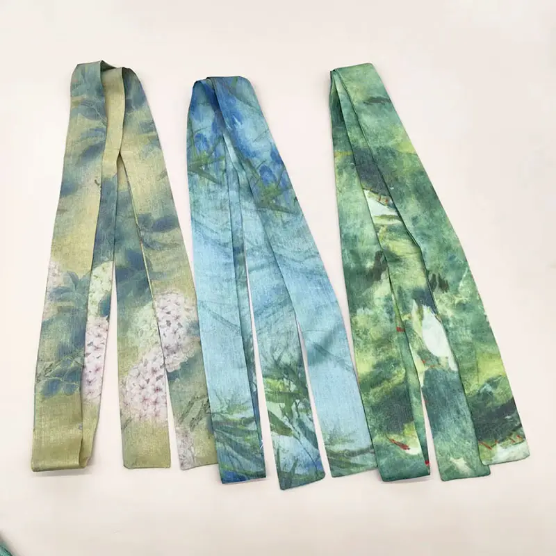 New Chinese Style Hanfu Hair Band Ink Bamboo Leaf Long Antique Hair Rope with Landscape Printing Silk Scarf Headwear Hair Accessories — feature 7
