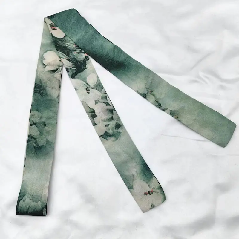 New Chinese Style Hanfu Hair Band Ink Bamboo Leaf Long Antique Hair Rope with Landscape Printing Silk Scarf Headwear Hair Accessories - Image 11