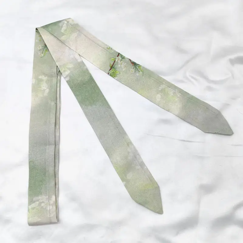 New Chinese Style Hanfu Hair Band Ink Bamboo Leaf Long Antique Hair Rope with Landscape Printing Silk Scarf Headwear Hair Accessories - Image 12