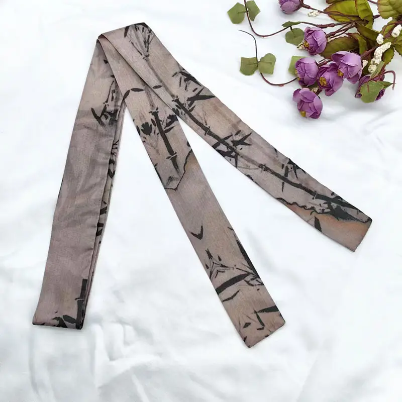New Chinese Style Hanfu Hair Band Ink Bamboo Leaf Long Antique Hair Rope with Landscape Printing Silk Scarf Headwear Hair Accessories - Image 16