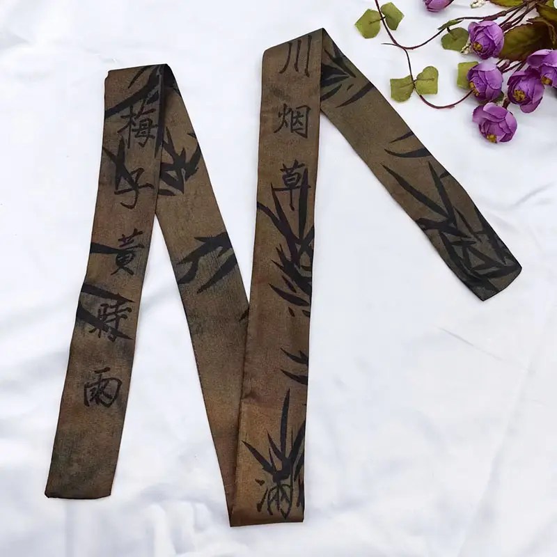 New Chinese Style Hanfu Hair Band Ink Bamboo Leaf Long Antique Hair Rope with Landscape Printing Silk Scarf Headwear Hair Accessories - Image 17