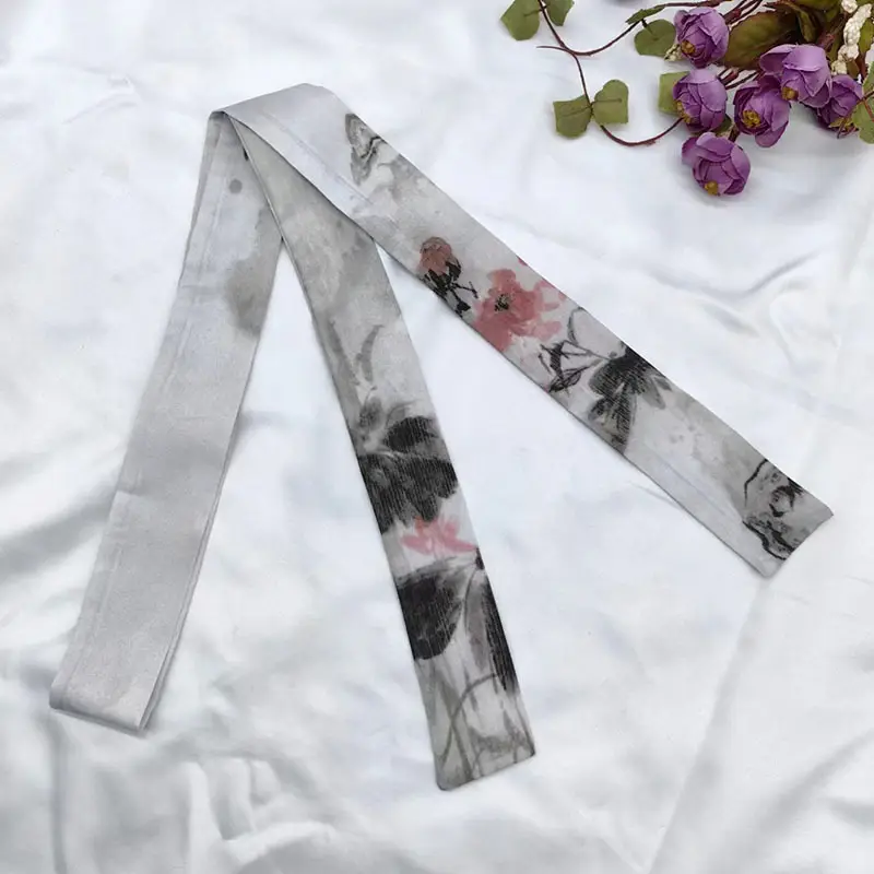 New Chinese Style Hanfu Hair Band Ink Bamboo Leaf Long Antique Hair Rope with Landscape Printing Silk Scarf Headwear Hair Accessories - Image 18