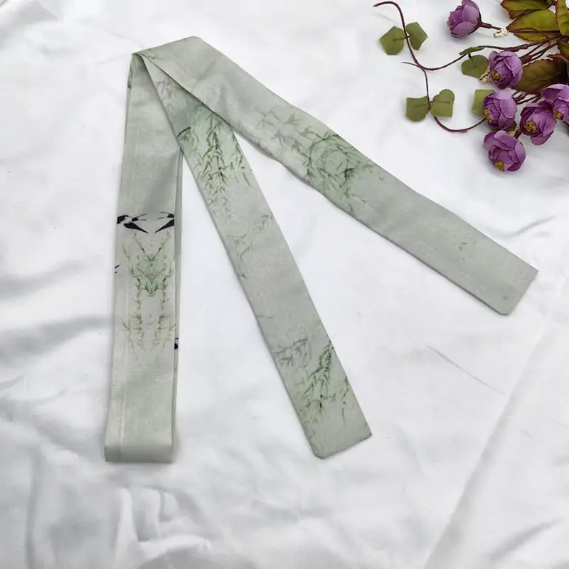 New Chinese Style Hanfu Hair Band Ink Bamboo Leaf Long Antique Hair Rope with Landscape Printing Silk Scarf Headwear Hair Accessories - Image 21