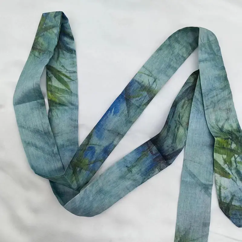 New Chinese Style Hanfu Hair Band Ink Bamboo Leaf Long Antique Hair Rope with Landscape Printing Silk Scarf Headwear Hair Accessories - Image 22