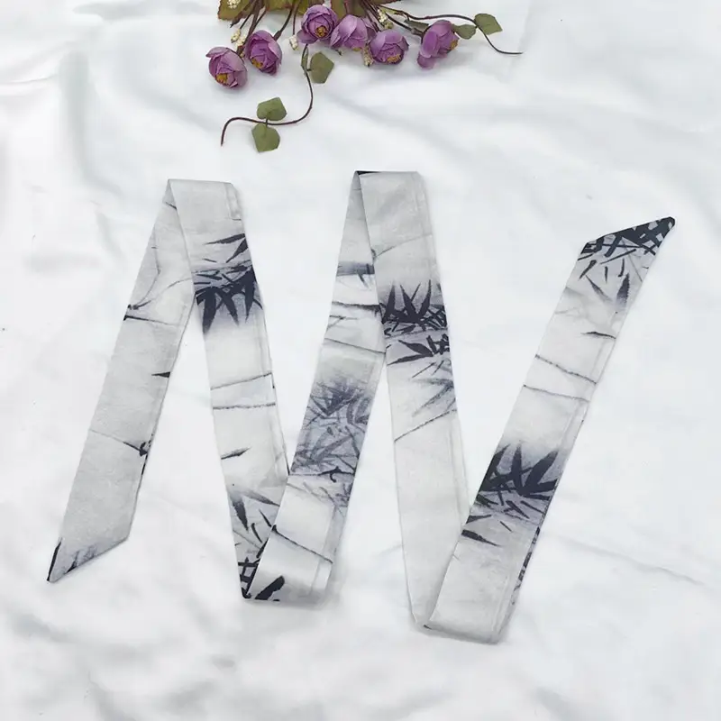 New Chinese Style Hanfu Hair Band Ink Bamboo Leaf Long Antique Hair Rope with Landscape Printing Silk Scarf Headwear Hair Accessories - Image 26