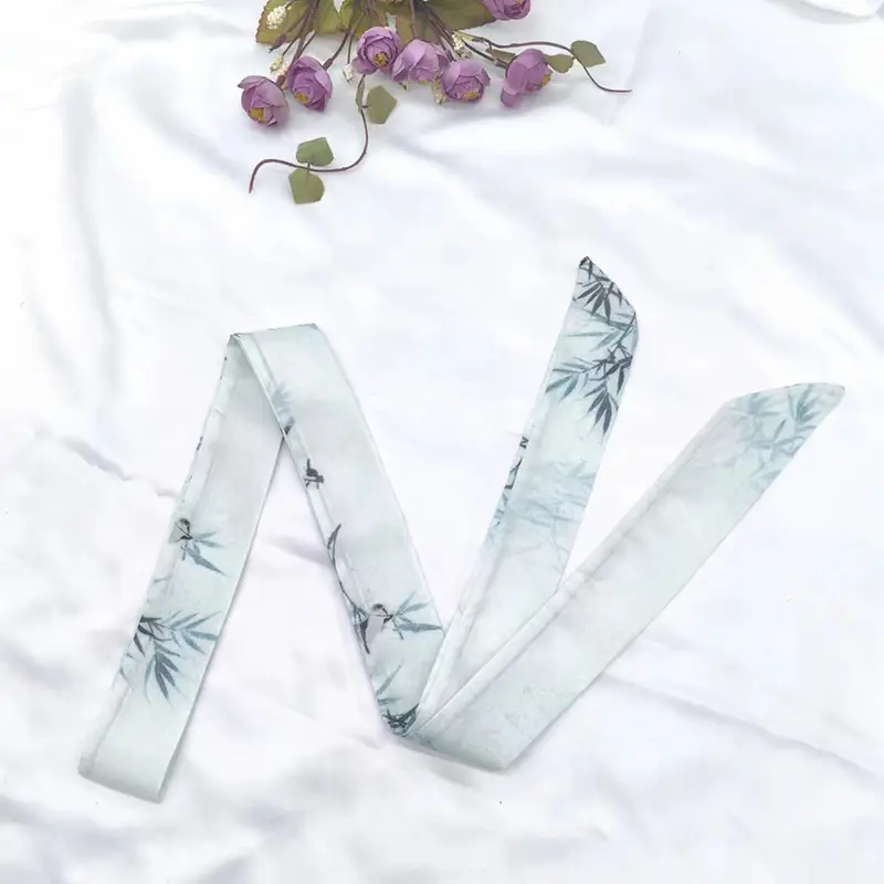 New Chinese Style Hanfu Hair Band Ink Bamboo Leaf Long Antique Hair Rope with Landscape Printing Silk Scarf Headwear Hair Accessories - Image 27