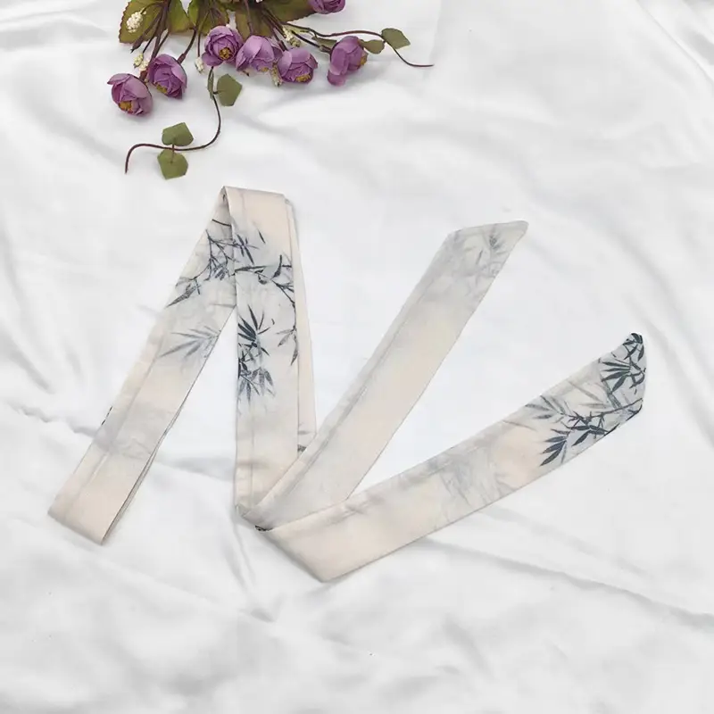 New Chinese Style Hanfu Hair Band Ink Bamboo Leaf Long Antique Hair Rope with Landscape Printing Silk Scarf Headwear Hair Accessories - Image 28