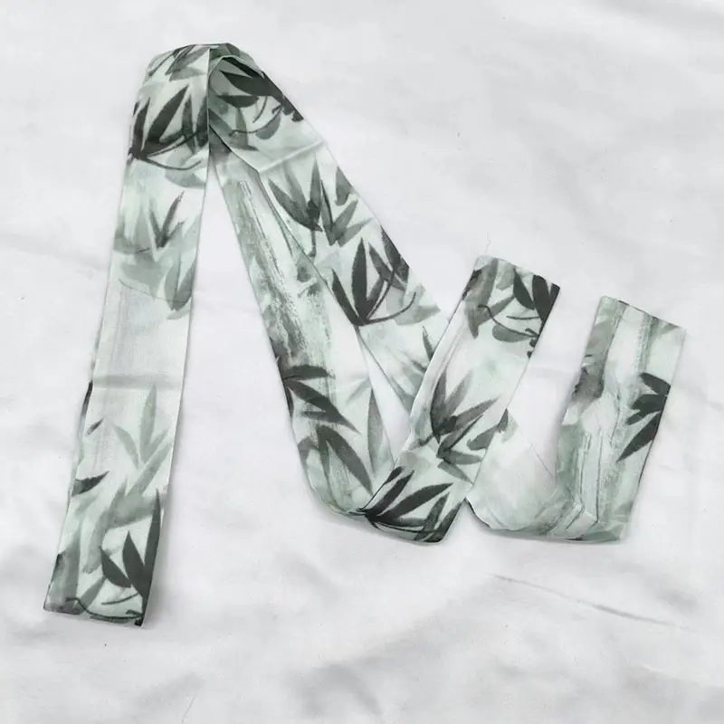 New Chinese Style Hanfu Hair Band Ink Bamboo Leaf Long Antique Hair Rope with Landscape Printing Silk Scarf Headwear Hair Accessories - Image 31