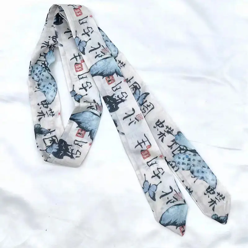 New Chinese Style Hanfu Hair Band Ink Bamboo Leaf Long Antique Hair Rope with Landscape Printing Silk Scarf Headwear Hair Accessories - Image 38