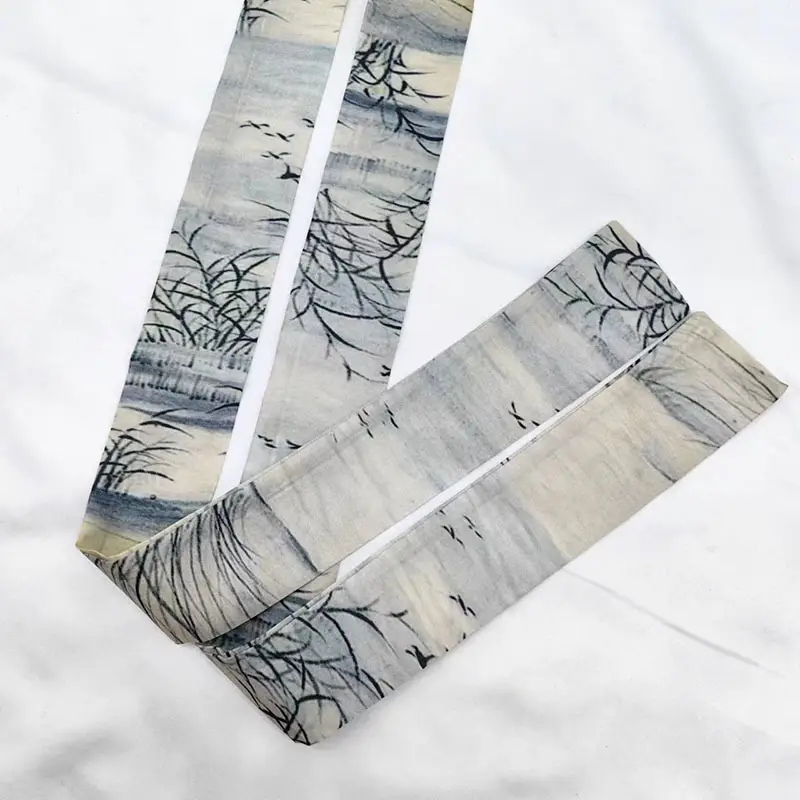 New Chinese Style Hanfu Hair Band Ink Bamboo Leaf Long Antique Hair Rope with Landscape Printing Silk Scarf Headwear Hair Accessories - Image 5