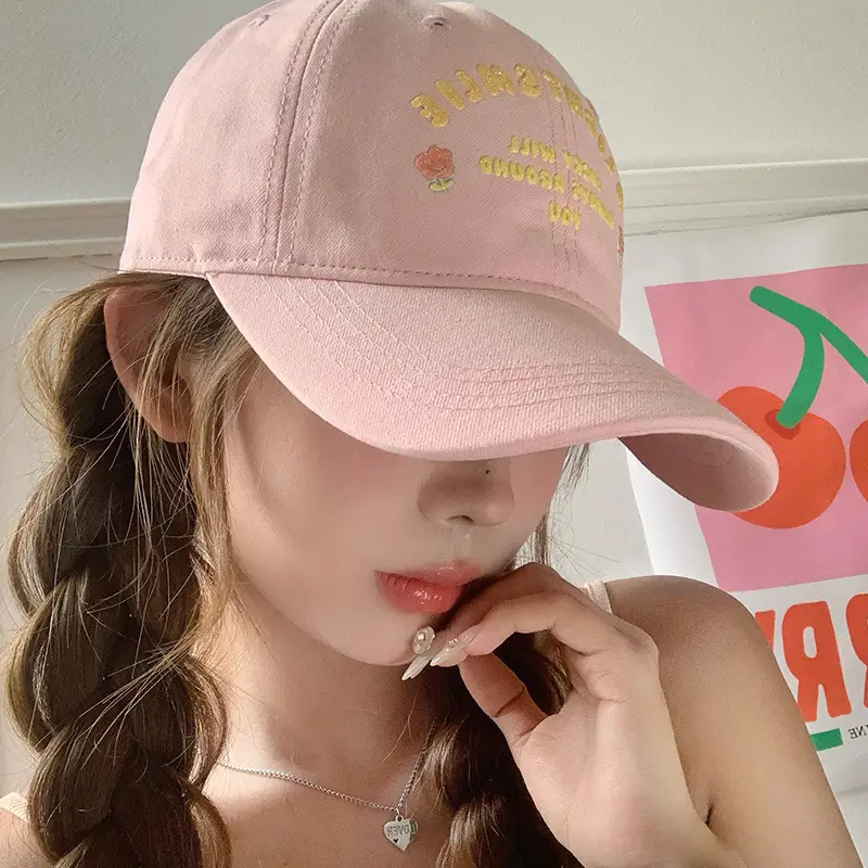 Flower Pink Letter Embroidered Baseball Cap Women's Spring Summer