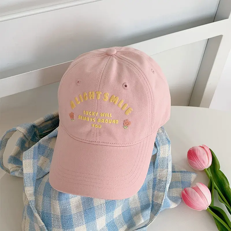 Flower Pink Letter Embroidered Baseball Cap Women's Spring Summer