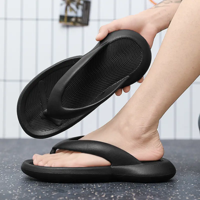 Men's 2025 LED Light Flip Flops Black Rubber