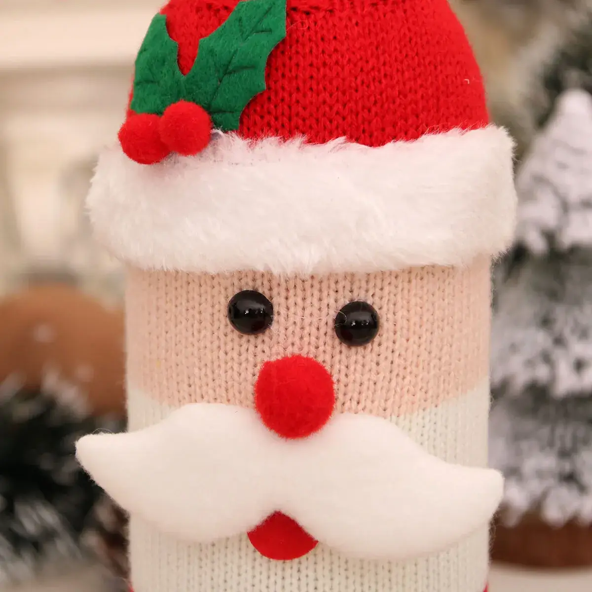 Knitted Wool Christmas Wine Bottle Decor Set Red Black White — feature 8