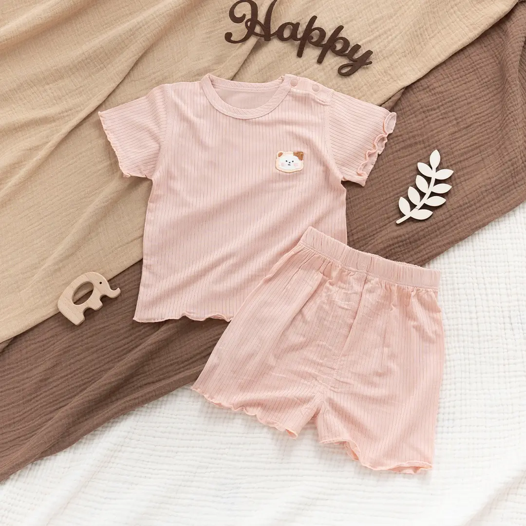 2026 Summer Ultra-Thin Modal Lace Set Baby Girl Pajamas Little Princess Short-Sleeve Homewear