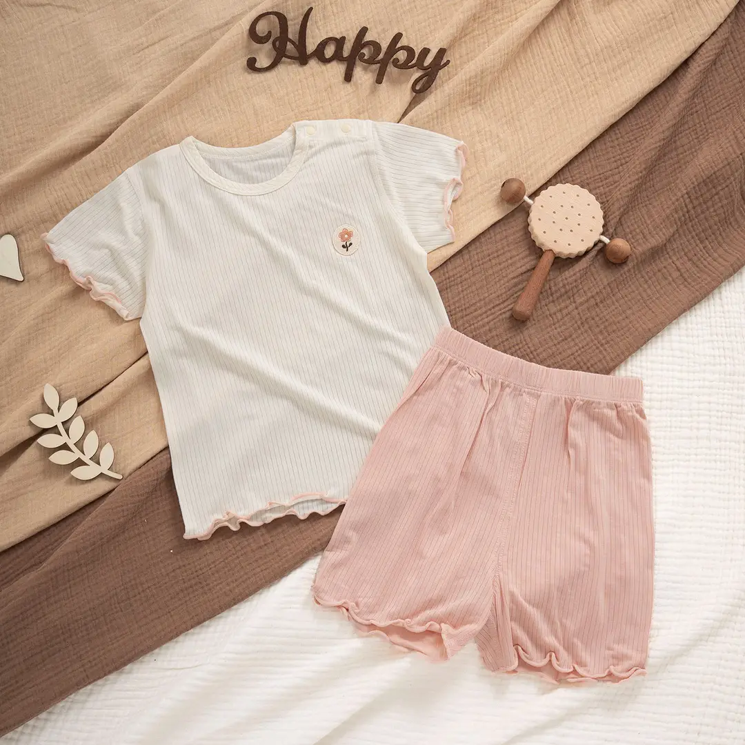 2026 Summer Ultra-Thin Modal Lace Set Baby Girl Pajamas Little Princess Short-Sleeve Homewear