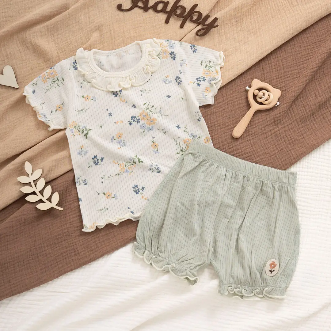 2026 Summer Ultra-Thin Modal Lace Set Baby Girl Pajamas Little Princess Short-Sleeve Homewear