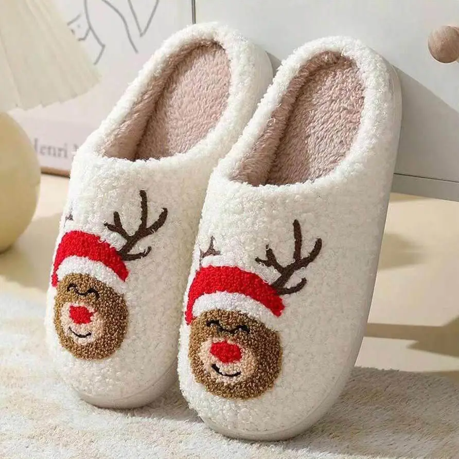 Christmas Reindeer Cotton Slippers with Thick Fleece & Non-Slip Soles - Image 2