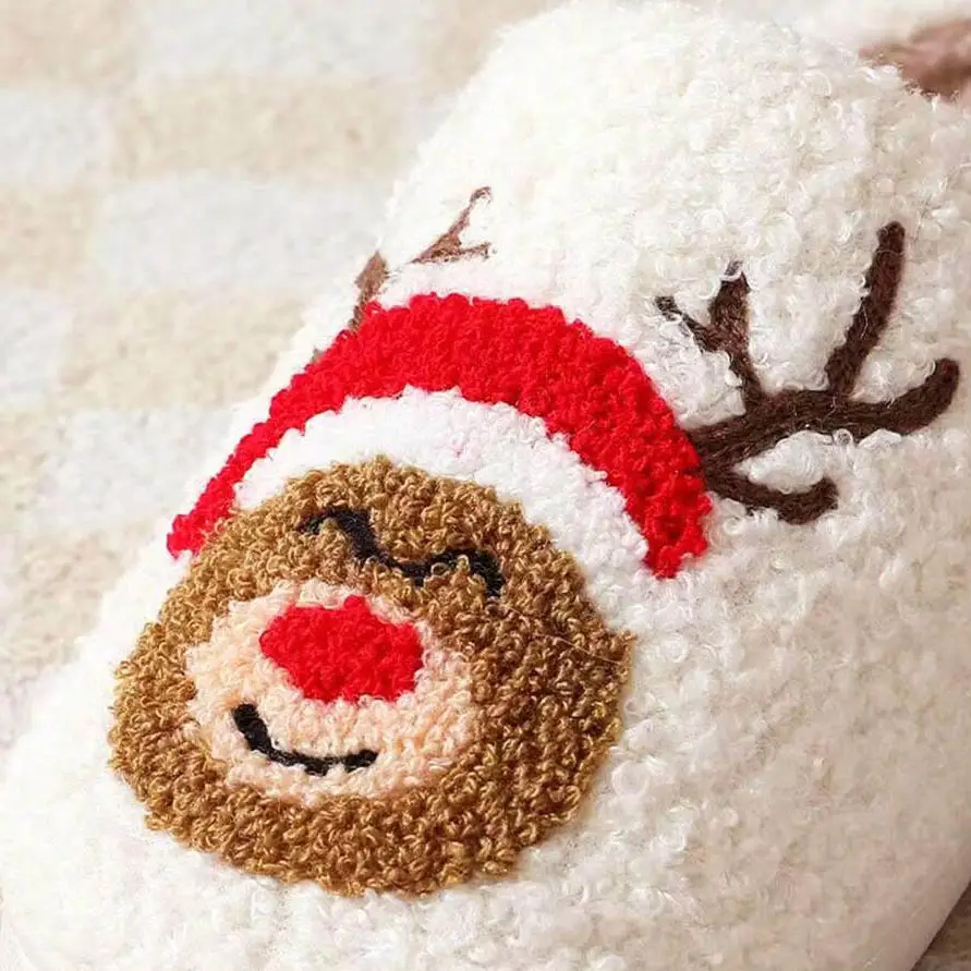 Christmas Reindeer Cotton Slippers with Thick Fleece & Non-Slip Soles - Image 3