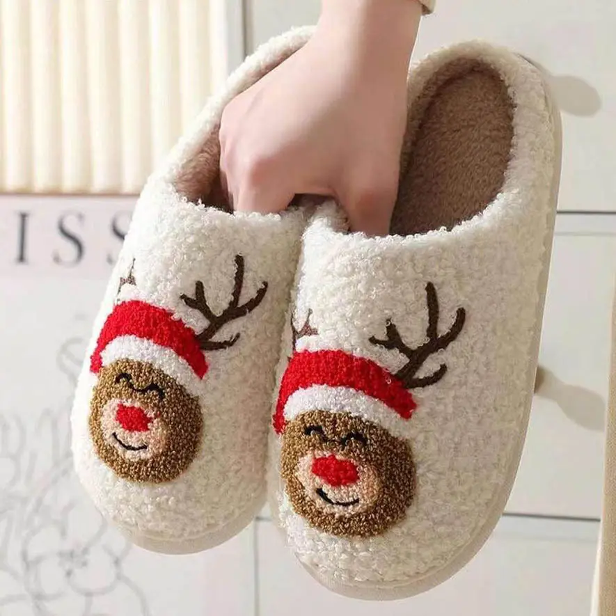 Christmas Reindeer Cotton Slippers with Thick Fleece & Non-Slip Soles - Image 4