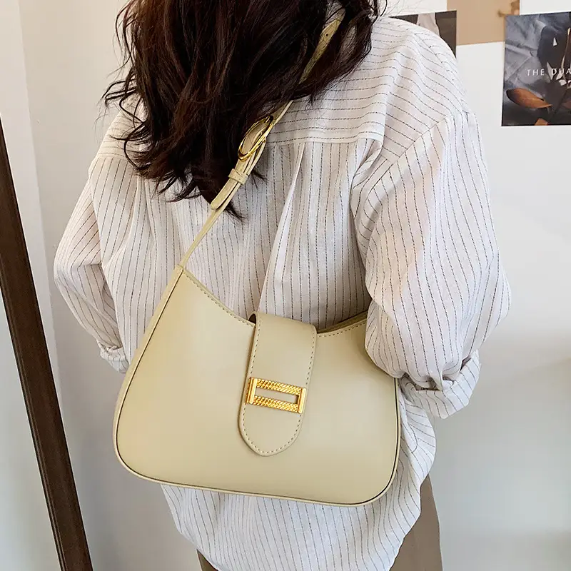 Women's New Niche Luxury Textured Shoulder Bag Beige Gold - Image 7