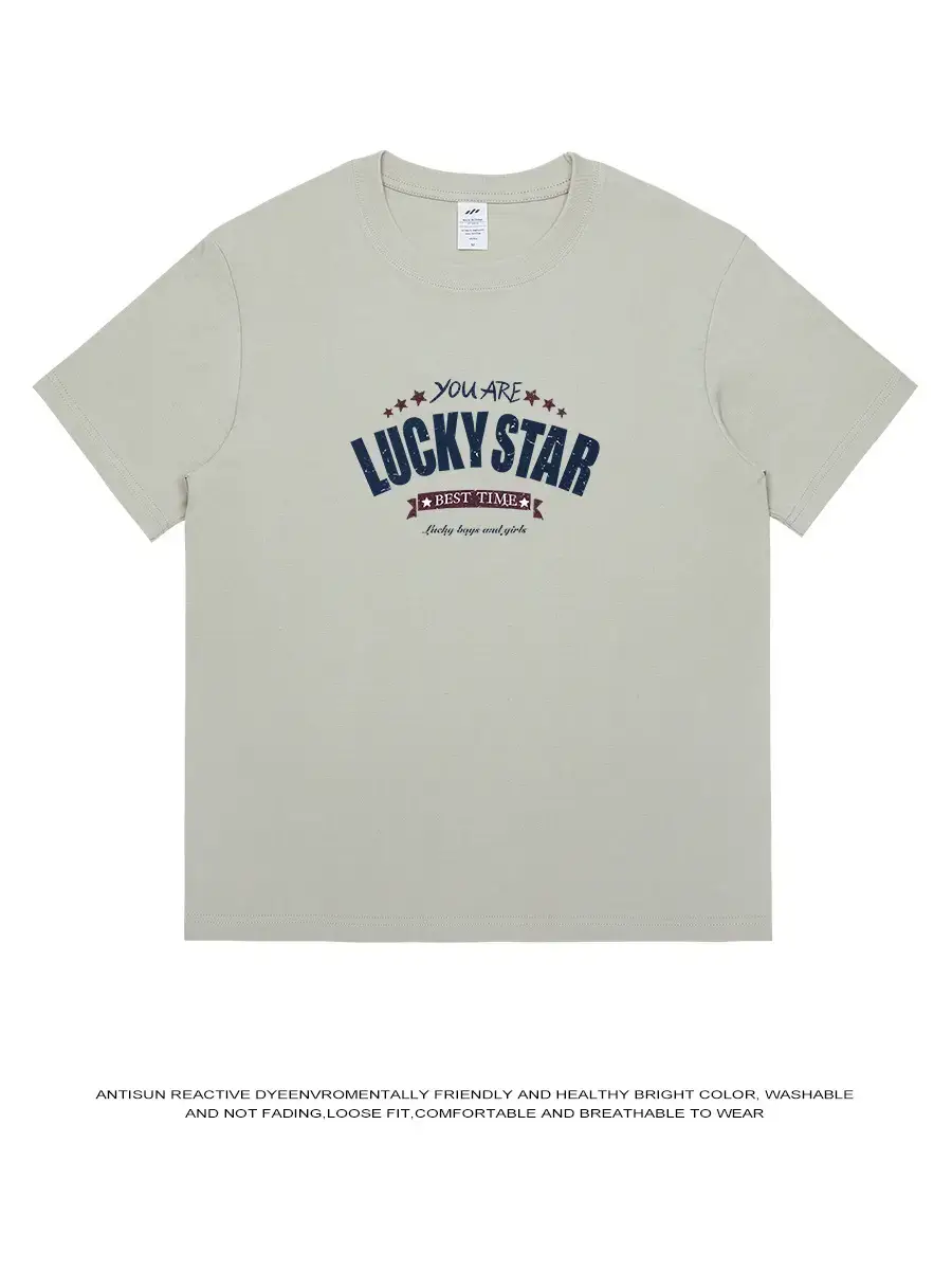 American Trend Letter Short Sleeve Men's 230g Cotton Top