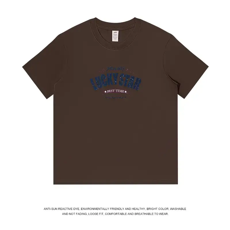 American Trend Letter Short Sleeve Men's 230g Cotton Top
