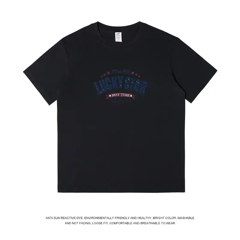 American Trend Letter Short Sleeve Men's 230g Cotton Top