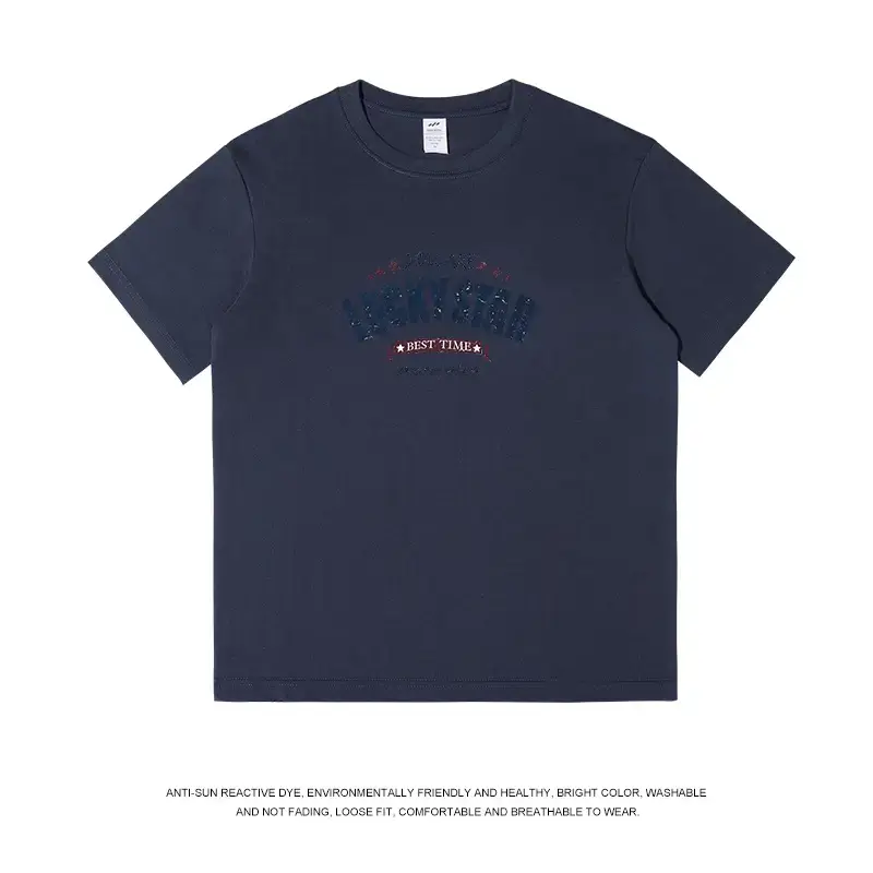 American Trend Letter Short Sleeve Men's 230g Cotton Top