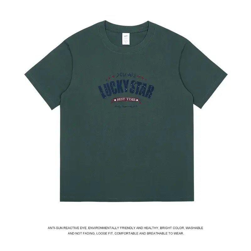 American Trend Letter Short Sleeve Men's 230g Cotton Top